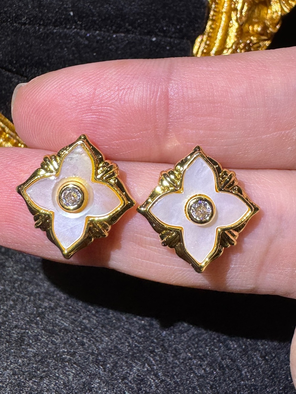 S925 Posts White Mother of Pearl Flower CZ Stud Earrings